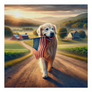 Golden Retriever mit amerikanischer Flagge Poster