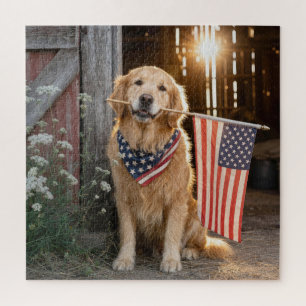 Golden Retriever mit amerikanischer Flagge Puzzle