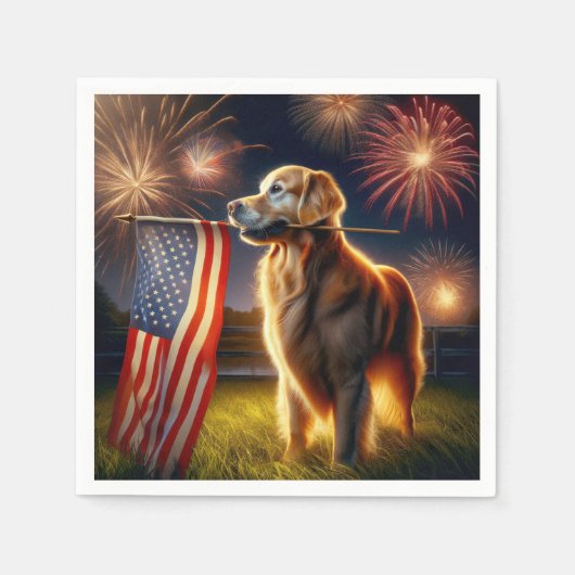 Golden Retriever mit amerikanischer Flagge Serviette (Vorderseite)