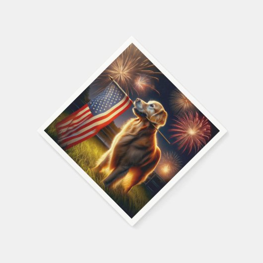 Golden Retriever mit amerikanischer Flagge Serviette (Ecke)