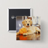 Golden Retriever mit Basketballspielzeug Button (Vorne & Hinten)
