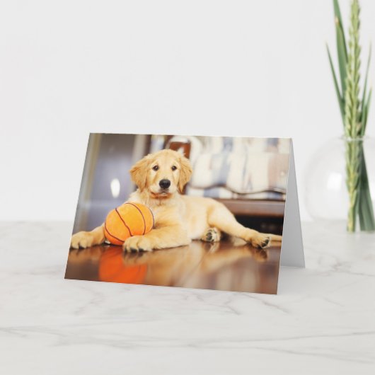 Golden Retriever mit Basketballspielzeug Karte (Vorderseite)
