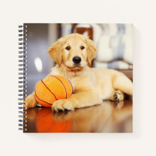 Golden Retriever mit Basketballspielzeug Notizblock