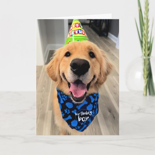 Golden Retriever mit Birthday Hat und Bandana Karte (Vorderseite)