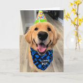 Golden Retriever mit Birthday Hat und Bandana Karte (Gelbe Blume)