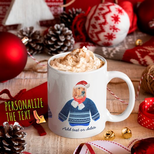 Golden Retriever mit blauem Ugly Sweater Dog Kaffeetasse
