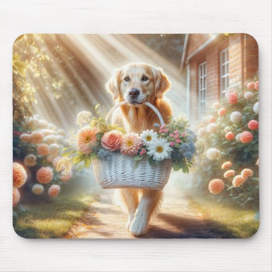 Golden Retriever mit Blume Basket Mousepad (Vorne)