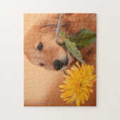 Golden Retriever mit Blume Jigsaw Puzzle (Vertikal)