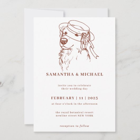 Golden Retriever mit Brauthut Einladung (Vorderseite)