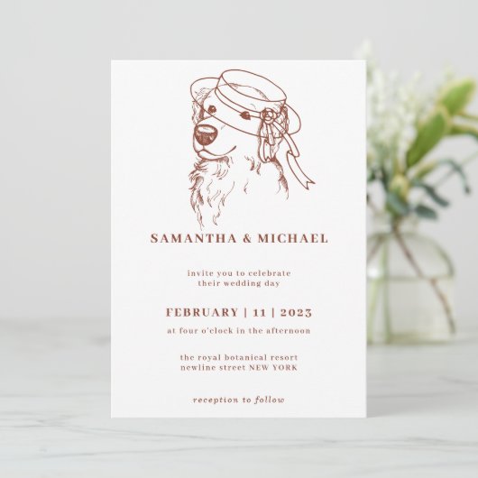 Golden Retriever mit Brauthut Einladung (Stehend Vorderseite)