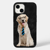 Golden Retriever mit Brille auf Leder Case-Mate iPhone Hülle (Rückseite)