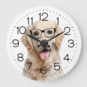 Golden Retriever mit Brille Große Wanduhr (Vorderseite)
