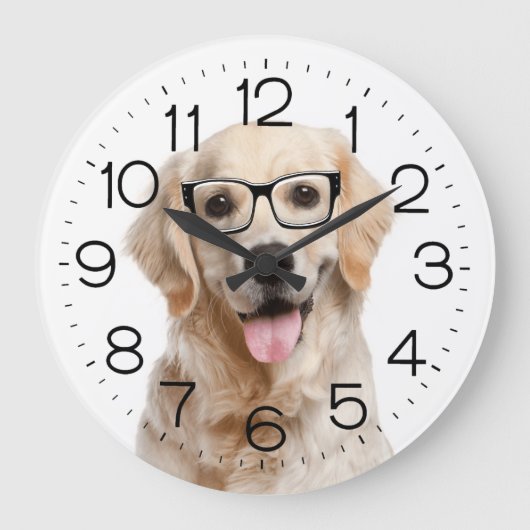 Golden Retriever mit Brille Große Wanduhr (Vorderseite)