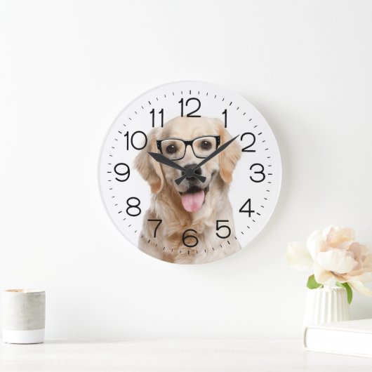 Golden Retriever mit Brille Große Wanduhr (Zuhause)