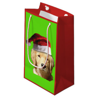 Golden Retriever mit einem Santa Claus Hat Kleine Geschenktüte