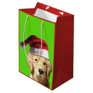 Golden Retriever mit einem Santa Claus Hat Mittlere Geschenktüte