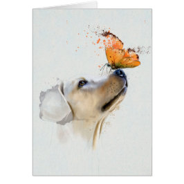 Golden retriever mit einem Schmetterling auf