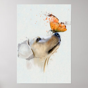 Golden retriever mit einem Schmetterling auf Poster