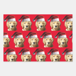 Golden Retriever mit einem Weihnachtshut Geschenkpapier Set