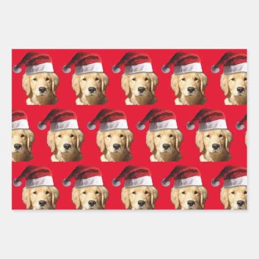 Golden Retriever mit einem Weihnachtshut Geschenkpapier Set (Vorderseite)