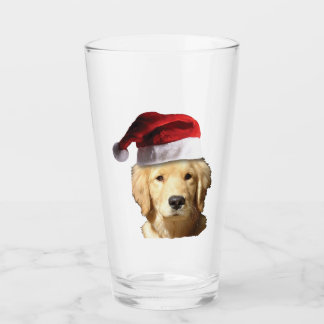 Golden Retriever mit einem Weihnachtshut Glas