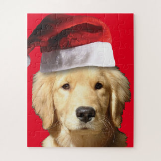 Golden Retriever mit einem Weihnachtshut Puzzle