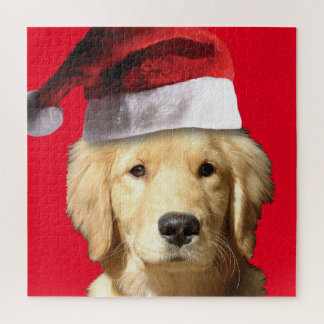 Golden Retriever mit einem Weihnachtshut Puzzle