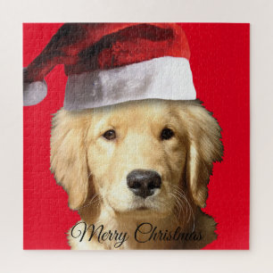 Golden Retriever mit einem Weihnachtshut Puzzle