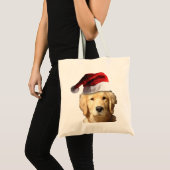 Golden Retriever mit einem Weihnachtshut Tragetasche (Vorderseite (Produkt))