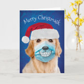 Golden Retriever mit Facemask Merry Christmask Karte (Gelbe Blume)