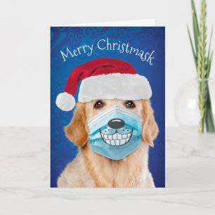 Golden Retriever mit Facemask Merry Christmask Karte