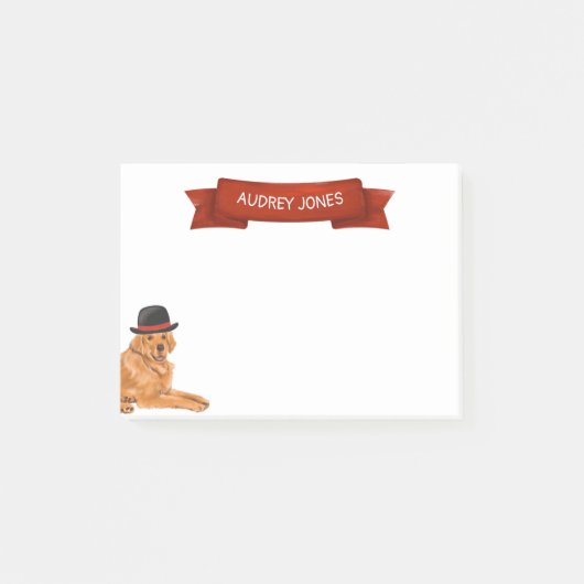 Golden Retriever mit Hutanstrich Post-it Klebezettel (Vorderseite)