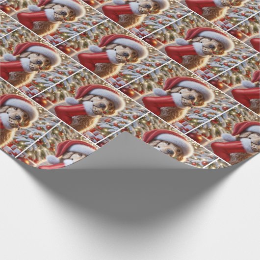 Golden Retriever mit Ingwer Kitten im Strumpf Geschenkpapier (Ecke)