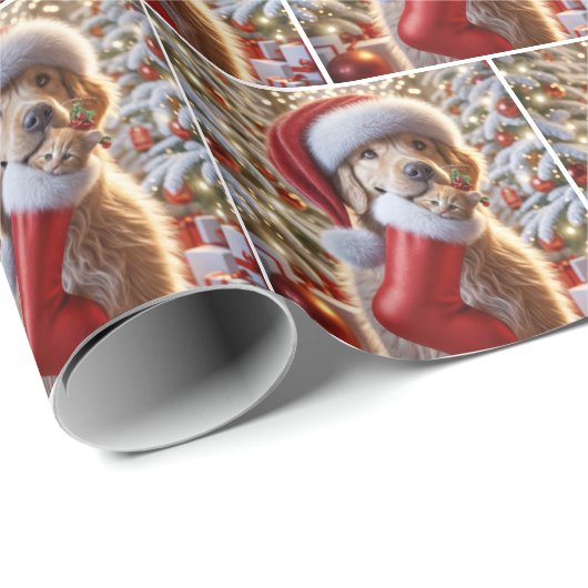 Golden Retriever mit Ingwer Kitten im Strumpf Geschenkpapier (Rolleneckpunkt)