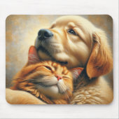 Golden Retriever mit Ingwerkatze Mousepad (Vorne)