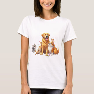 Golden Retriever mit Kitten Family T-Shirt