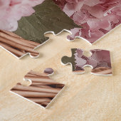 Golden Retriever mit Korb aus rosa Hydrangeas Puzzle (Seite)