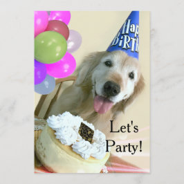 Golden retriever mit Kuchen-und Ballon-Geburtstag Einladung