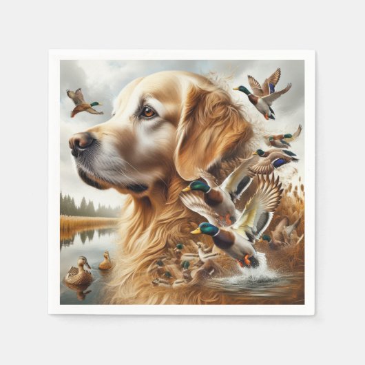Golden Retriever mit Mallard Enten Serviette (Vorderseite)