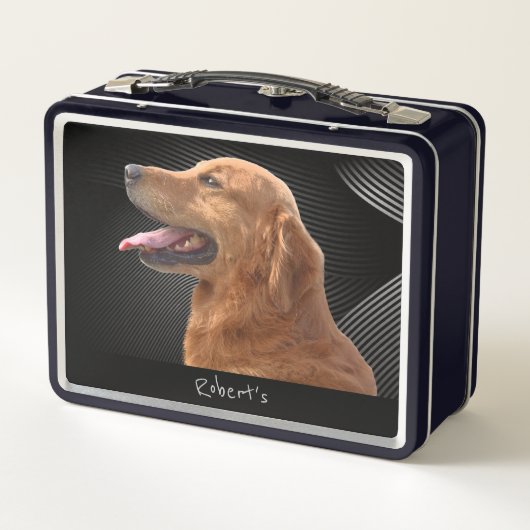 Golden Retriever Mit Monogramm Metal Lunch Box (Rückseite)