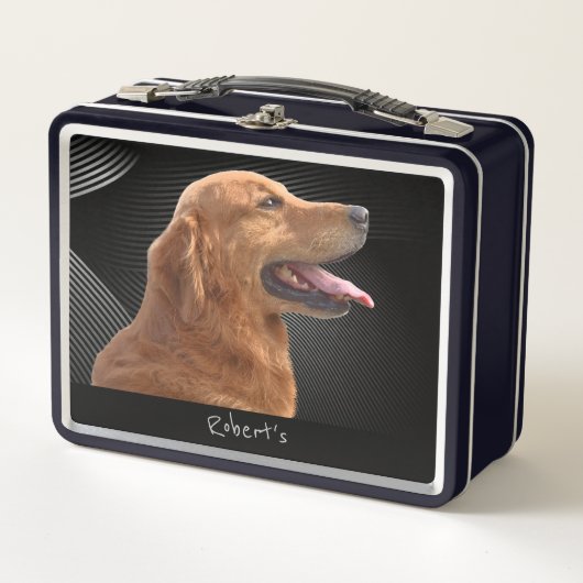 Golden Retriever Mit Monogramm Metal Lunch Box (Vorderseite)