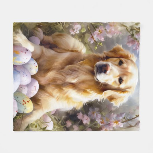 Golden Retriever mit Ostereiern Fleecedecke (Vorderseite (Horizontal))