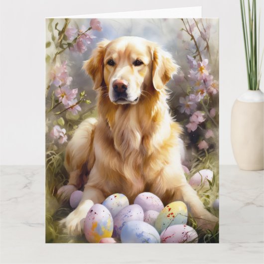 Golden Retriever mit Ostereiern Karte (Vorderseite)