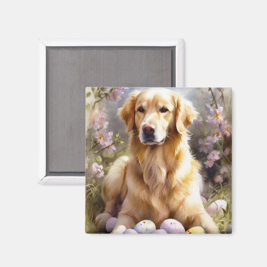 Golden Retriever mit Ostereiern Magnet (Vorderseite/Rückseite)