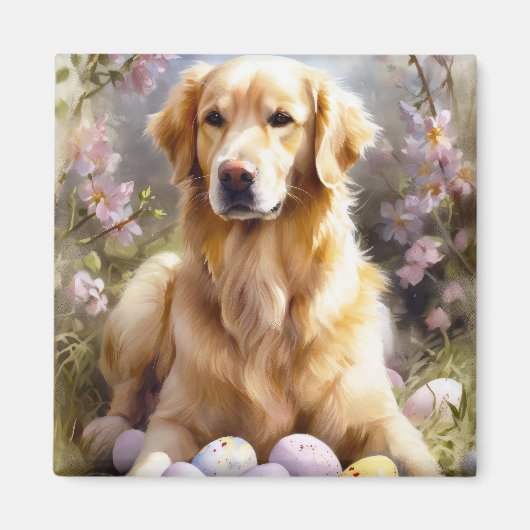 Golden Retriever mit Ostereiern Magnet (Vorne)