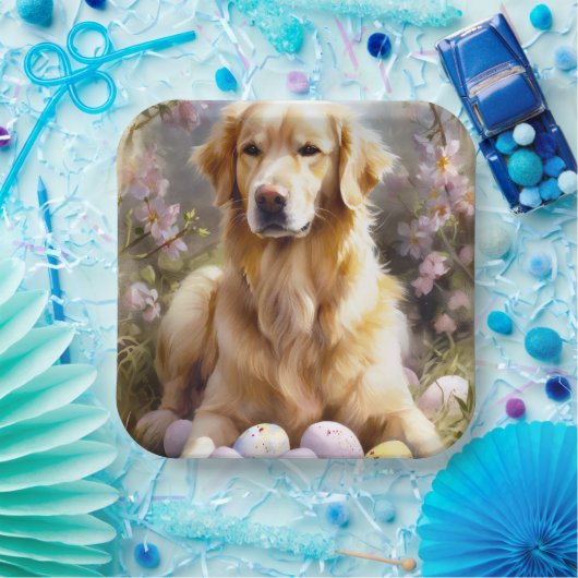 Golden Retriever mit Ostereiern Pappteller (Party)