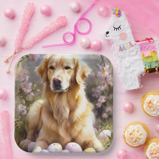 Golden Retriever mit Ostereiern Pappteller (Party)