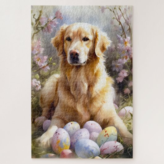 Golden Retriever mit Ostereiern Puzzle (Vertikal)