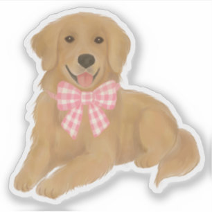 Golden Retriever mit Pink Gingham Bow Gastgeschenk Aufkleber