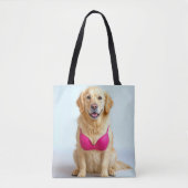Golden Retriever mit rosa BH Tasche (Vorderseite)